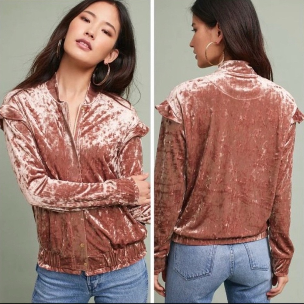 Sabina Musayev / Anthropologie crushed velvet bomber jacket